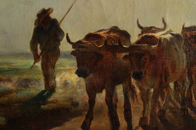 Lot GEORGES EUGENE LORGEOUX (1871-1953) A 19TH CENTURY OIL ON CANVAS "DROVER WITH CATTLE"