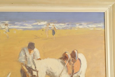 Lot WILLIAM NORMAN GAUNT (1918-2001) A 20TH CENTURY OIL ON BOARD DONKEYS AND CHILDREN PLAYING ON A BEACH