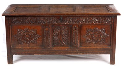 Lot 868 - A LATE 17TH CENTURY JOINED OAK COFFER having a...