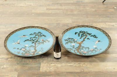 Lot 248 - A FINE PAIR OF JAPANESE MEIJI CLOISONNE ENAMEL CHARGERS OF LARGE SIZE
