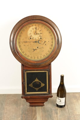 Lot 1107 - A 19TH CENTURY GALES PATENT AMERICAN SPRING DRIVEN WALL CLOCK