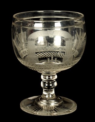 Lot 2 - A LARGE LATE 19TH CENTURY CUT GLASS ENGRAVED MASONIC GOBLET