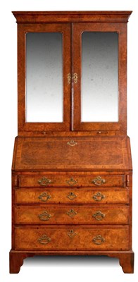 Lot 699 - A Geo I Burr Walnut herringband strung BUREAU...