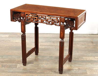 Lot 205 - AN EARLY 20TH CENTURY CHINESE BURR HARDWOOD ALTER TABLE