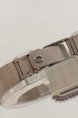 Lot 1412 - A LADIES 18CT WHITE GOLD AND DIAMOND SET OMEGA DE VILLE WRIST WATCH