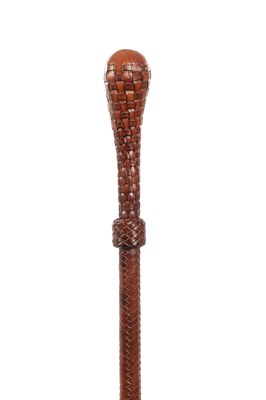 Lot A 19TH CENTURY LEATHER BOUND WALKING STICK