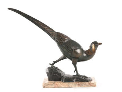 Lot A STYLISH ART DECO BRONZED METAL SCULPTURE OF A PHEASANT