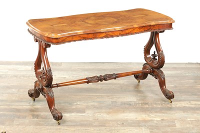 Lot A VICTORIAN BURR WALNUT SERPENTINE SHAPED LIBRARY TABLE