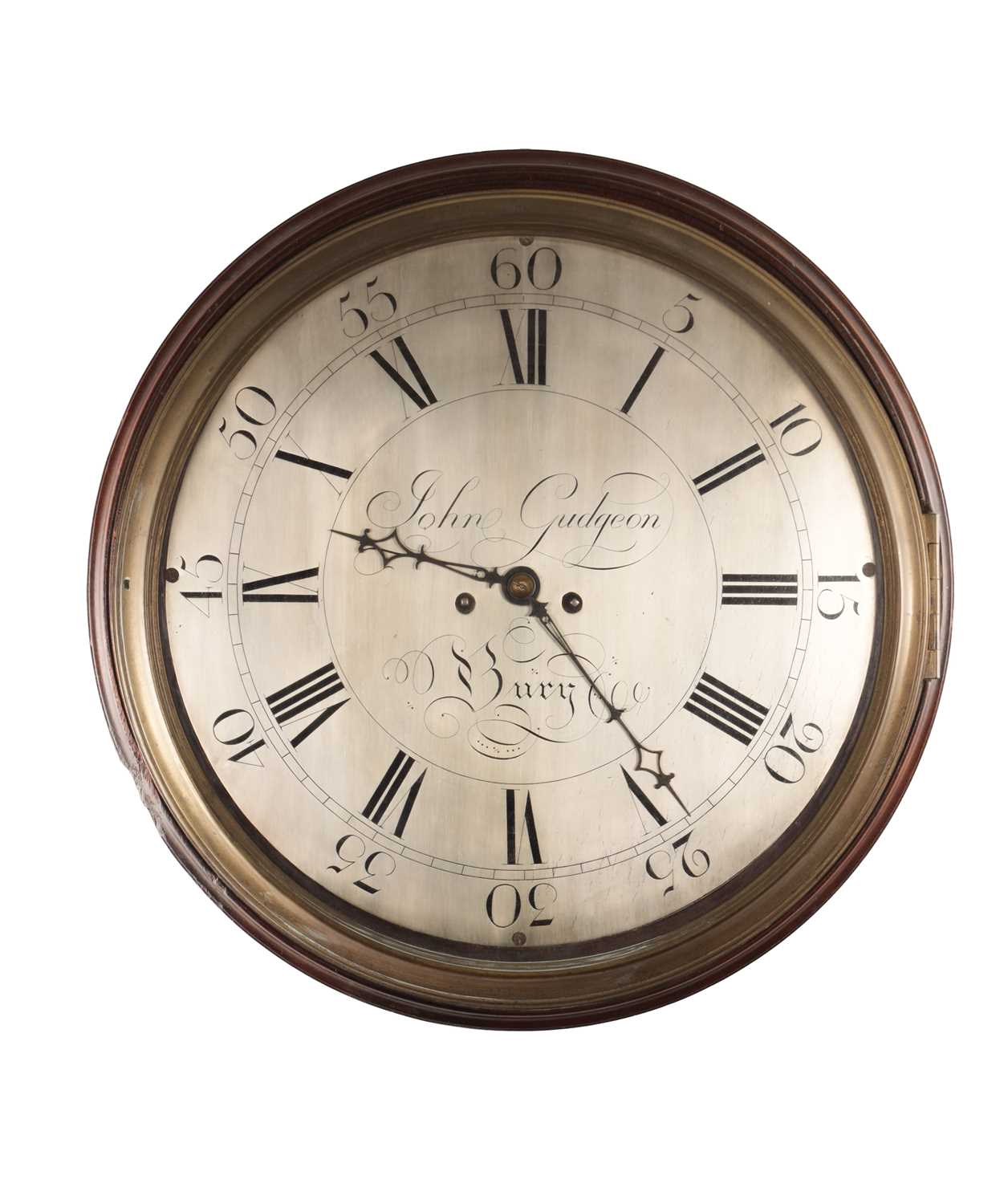 Lot 1733 - JOHN GUDGEON, BURY. A GEORGE III 16” DIAL DOUBLE FUSEE WALL CLOCK