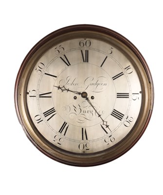 Lot JOHN GUDGEON, BURY. A GEORGE III 16” DIAL DOUBLE FUSEE WALL CLOCK