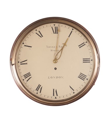 Lot YONGE & SON, STRAND, LONDON. A GEORGE III WOODEN DIAL FUSEE WALL CLOCK