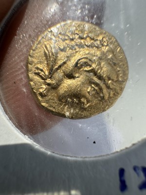 Lot 552 - A MACEDONIAN PHILLIP II 1/4 STATER GOLD COIN