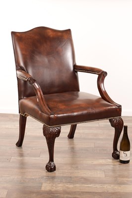 Lot 1287 - A GEORGE III STYLE MAHOGANY GAINSBOROUGH CHAIR