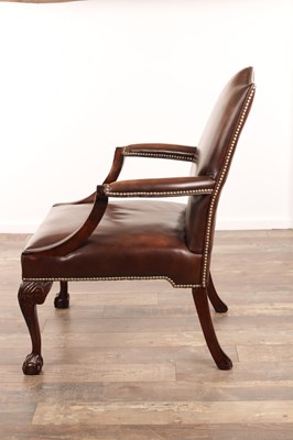 Lot 1287 - A GEORGE III STYLE MAHOGANY GAINSBOROUGH CHAIR