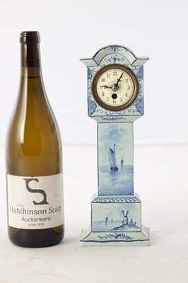 Lot 44 - A LATE 19TH CENTURY DELFT BLUE AND WHITE MINIATURE LONGCASE CLOCK