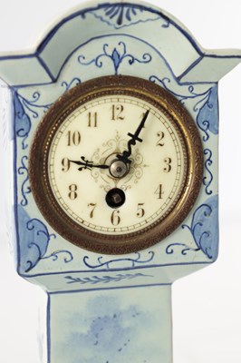 Lot 44 - A LATE 19TH CENTURY DELFT BLUE AND WHITE MINIATURE LONGCASE CLOCK