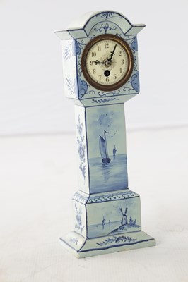 Lot 44 - A LATE 19TH CENTURY DELFT BLUE AND WHITE MINIATURE LONGCASE CLOCK