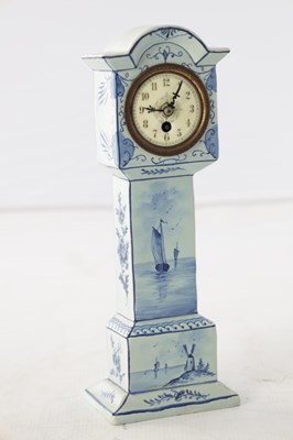 Lot 44 - A LATE 19TH CENTURY DELFT BLUE AND WHITE MINIATURE LONGCASE CLOCK