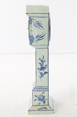 Lot 44 - A LATE 19TH CENTURY DELFT BLUE AND WHITE MINIATURE LONGCASE CLOCK