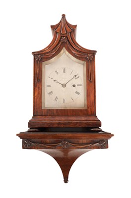 Lot BIRCH, FENCHURCH STREET, LONDON. A SMALL WILLIAM IV OAK CASED FUSEE MANTEL CLOCK WITH BRACKET