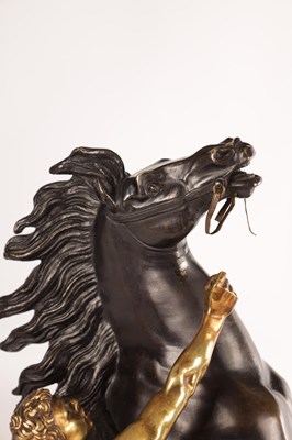 Lot 878 - A LARGE PAIR OF 19TH CENTURY BRONZE AND GILT BRONZE MARLEY HORSES