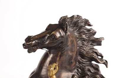 Lot 878 - A LARGE PAIR OF 19TH CENTURY BRONZE AND GILT BRONZE MARLEY HORSES