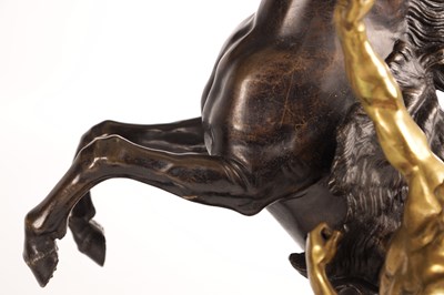 Lot 878 - A LARGE PAIR OF 19TH CENTURY BRONZE AND GILT BRONZE MARLEY HORSES