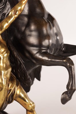 Lot 878 - A LARGE PAIR OF 19TH CENTURY BRONZE AND GILT BRONZE MARLEY HORSES