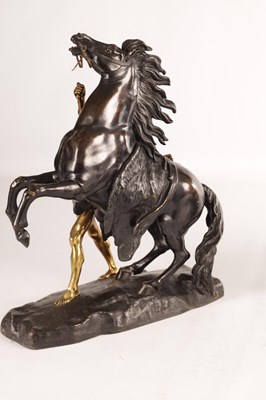 Lot 878 - A LARGE PAIR OF 19TH CENTURY BRONZE AND GILT BRONZE MARLEY HORSES