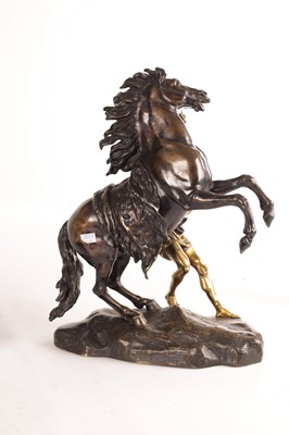 Lot 878 - A LARGE PAIR OF 19TH CENTURY BRONZE AND GILT BRONZE MARLEY HORSES