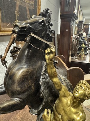 Lot 878 - A LARGE PAIR OF 19TH CENTURY BRONZE AND GILT BRONZE MARLEY HORSES