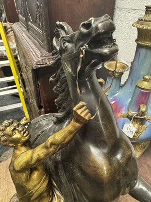 Lot 878 - A LARGE PAIR OF 19TH CENTURY BRONZE AND GILT BRONZE MARLEY HORSES