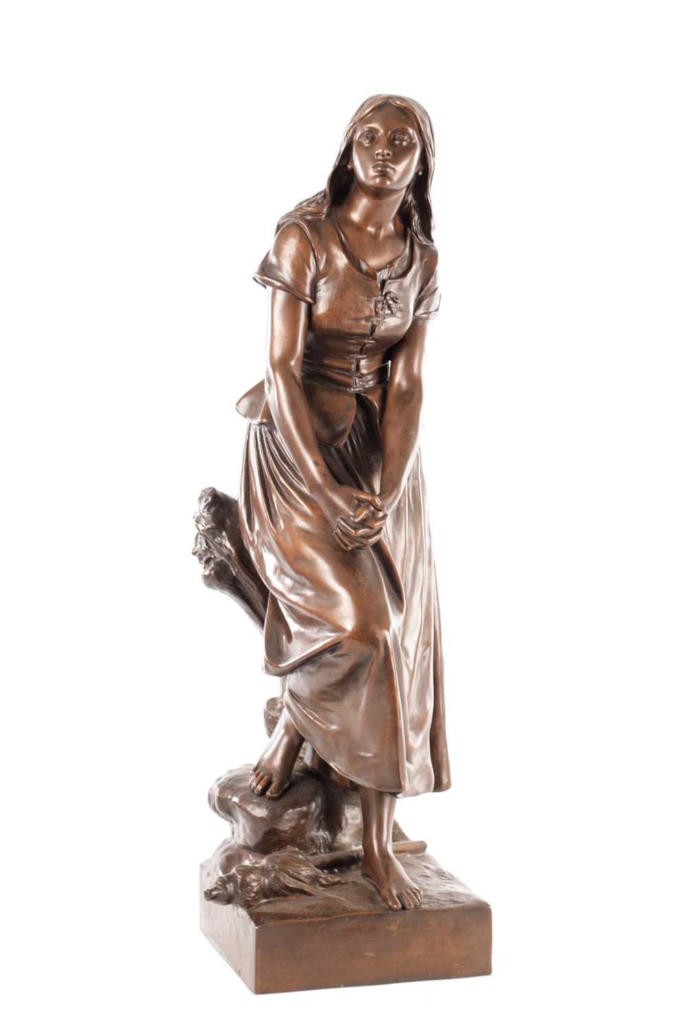 Lot 918 - EUGENE LAURENT (1832-1898). A LATE 19TH CENTURY BRONZE SCULPTURE OF A YOUNG MAID