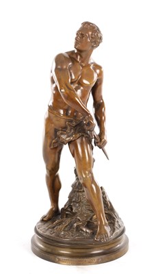 Lot ADRIEN ETIENNE GAUDEZ (1845-1902). A LATE 19TH CENTURY BRONZE FIGURAL SCULPTURE OF A GLADIATOR