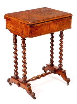 Lot 942 - A VICTORIAN BURR WALNUT GAMES TABLE the folder...