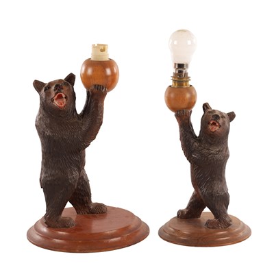 Lot TWO 20TH CENTURY BLACK FOREST CARVED BEAR LINDEN WOOD TABLE LAMPS