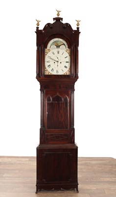 Lot JAMES CONDLIFF, LIVERPOOL. AN EARLY 19TH CENTURY MAHOGANY EIGHT-DAY LONGCASE CLOCK