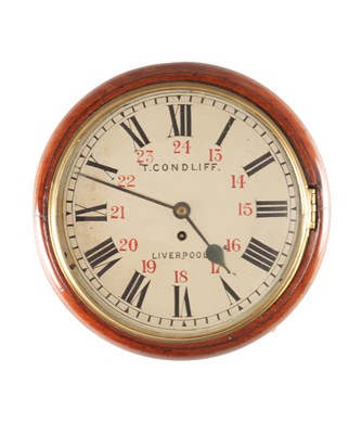 Lot THOMAS CONDLIFF, LIVERPOOL. A MID 19TH CENTURY MAHOGANY FUSEE WALL CLOCK