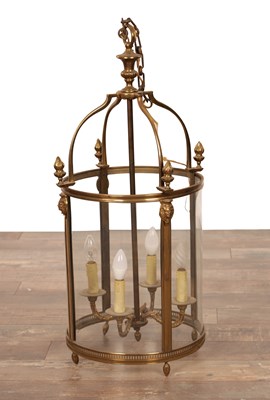 Lot A 20TH CENTURY LACQUERED BRASS HANGING HALL LANTERN