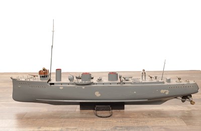 Lot A LARGE LIVE STEAM MODEL OF A NAVAL BATTLE SHIP WITH “STUART” ENGINE