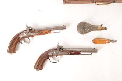 Lot 672 - A PAIR OF CASED 19TH CENTURY PERCUSSION PISTOLS