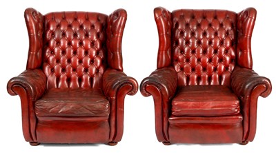 Lot 965 - A PAIR OF RED LEATHER BUTTON BACKED WING...