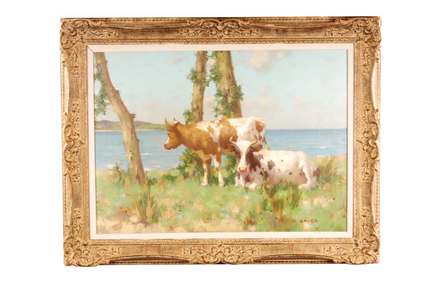 Lot 1061 - DAVID GAULD R.S.A. (SCOTTISH 1865-1936) OIL ON CANVAS CATTLE BY THE SEA