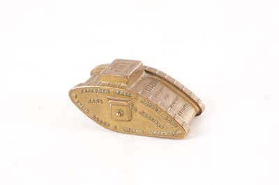 Lot 955 - AN EARLY 20TH CENTURY CAST BRASS PAPER WEIGHT FORMED AS A WORLD WAR I TANK