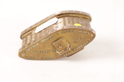 Lot 955 - AN EARLY 20TH CENTURY CAST BRASS PAPER WEIGHT FORMED AS A WORLD WAR I TANK