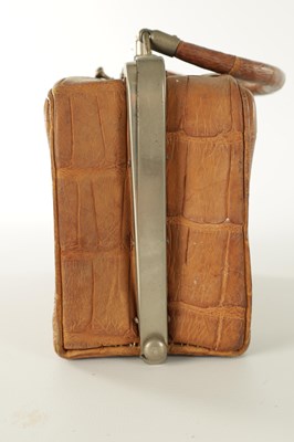Lot 861 - A VINTAGE CROCODILE LADIES TRAVELING VANITY BAG