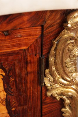 Lot 1159 - LOROMARD PARIS, AN EARLY 19TH CENTURY SIGNED LOUIS XV STYLE KINGWOOD AND MARQUETRY INLAID ORMOLU MOUNTED SERPENTINE FRONTED BOMBE SHAPED COMMODE