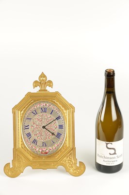Lot 1691 - THOMAS COLE, LONDON. A RARE AND LARGE MID 19TH CENTURY GILT AND ENAMEL STRUT CLOCK