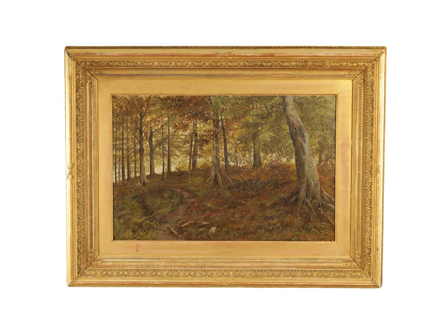 Lot 1042 - HENRY JOHN KINNAIRD (1880-1908). A 19TH CENTURY OIL ON CANVAS WOODLAND SCENE