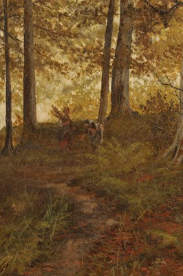 Lot 1042 - HENRY JOHN KINNAIRD (1880-1908). A 19TH CENTURY OIL ON CANVAS WOODLAND SCENE